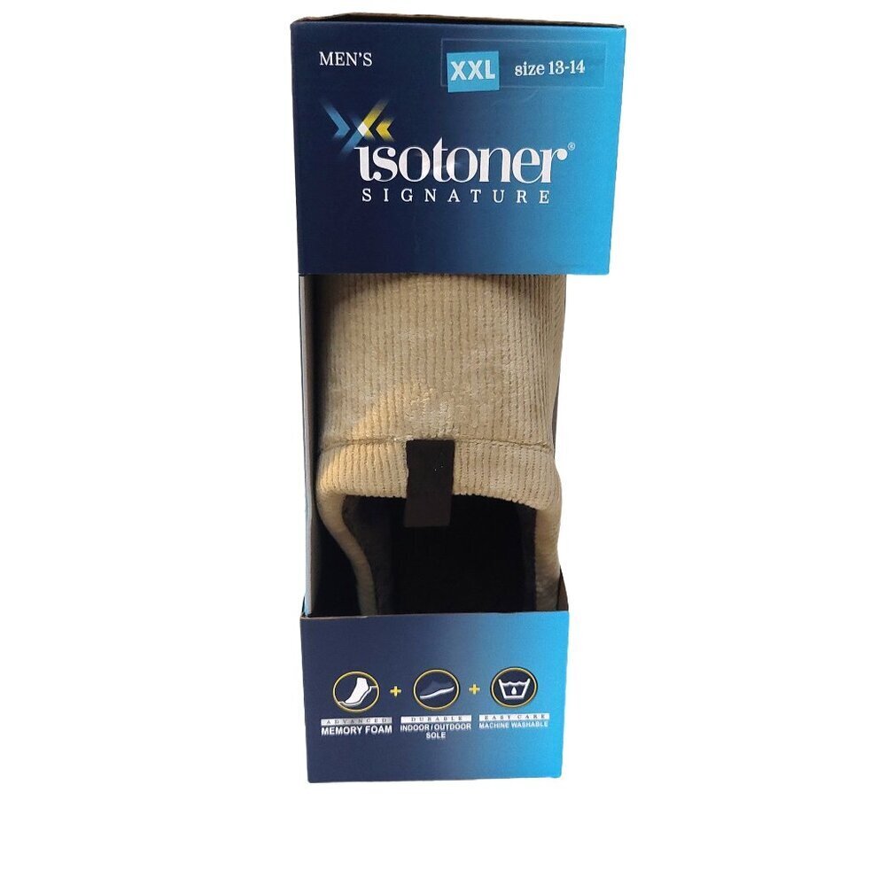 Isotoner Signature Men's Memory Foam Indoor/Outdoor Slippers Pebble Sz XXL 14